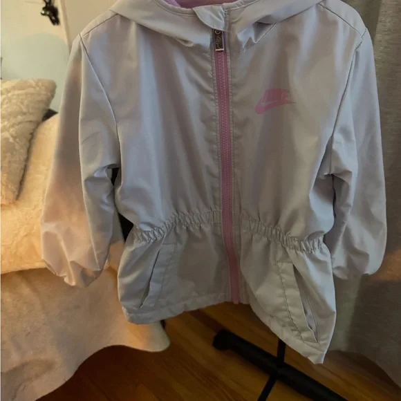 Nike rip stop hooded rain jacket girls child size 4-5 Full zipper fleece lined - Picture 2 of 10